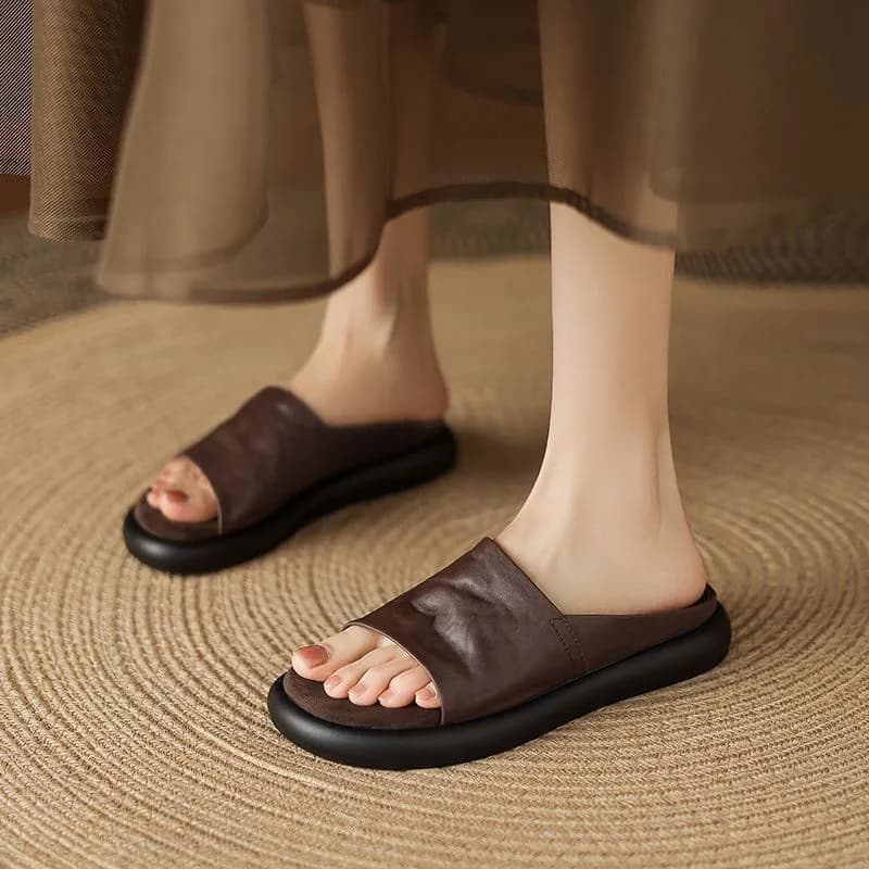 Mules estive 2026 da donna con punta aperta - Stile vintage, suola morbida e piatta, sandali casual 2-in-1 per interni ed esterni