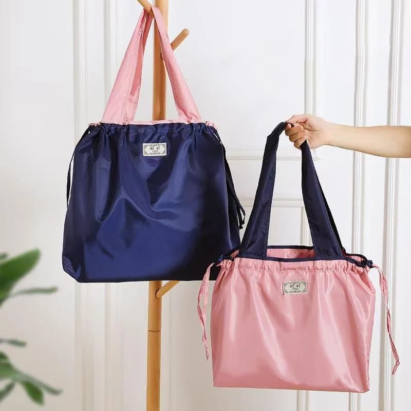 Grande borsa per la spesa riutilizzabile Borsa portatile per shopper in tessuto Oxford impermeabile con coulisse pieghevole semplice