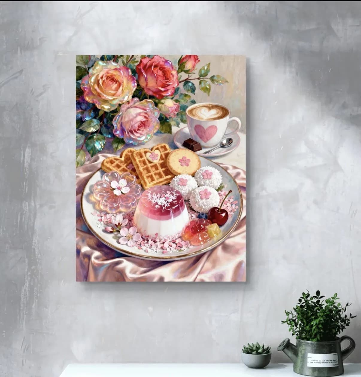 9CT 14ct Rose Dessert Printed Kits Cross Stitch Embroidery DIY Needlework Set Home Decor Crafts With Needles Threads