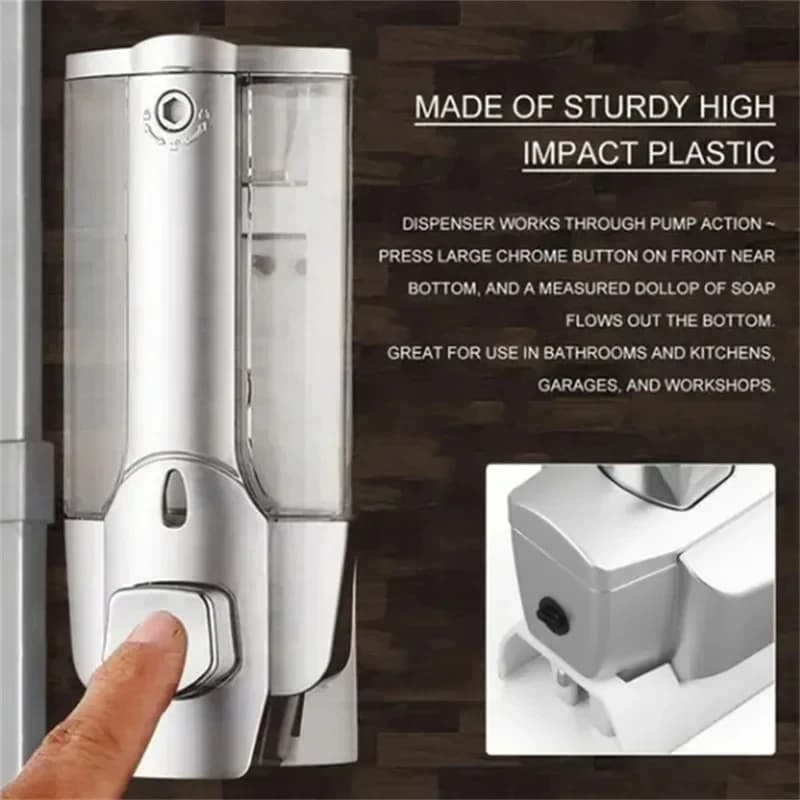 Dispenser da Parete per Sapone Liquido e Shampoo da 350ml, Contenitore per Bagno e Lavanderia