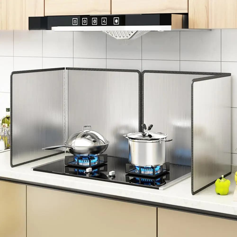 Stainless Steel Panel Splash Guard 3-sided Stainless Steel Oil Splatter Guard Foldable Grease Splatter Screen for Frying Pan