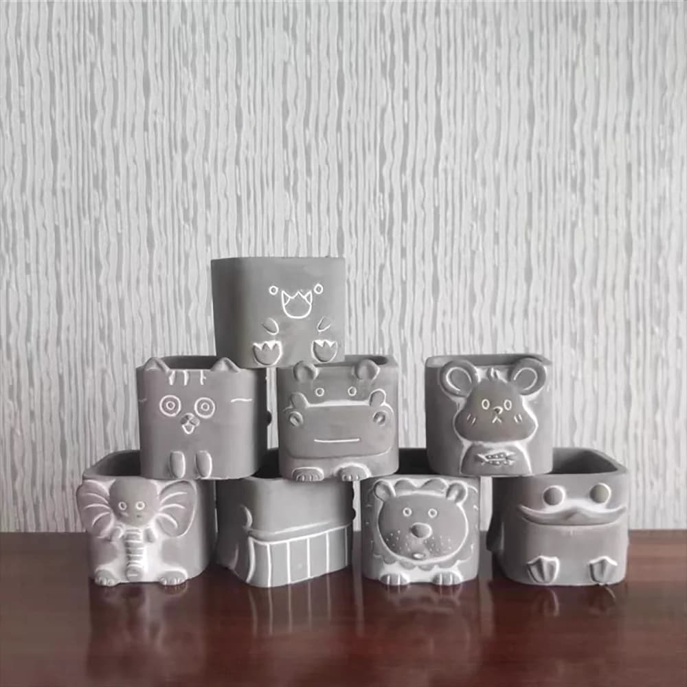 Stampi in silicone per vasi di fiori con animali carini, stampo per fioriera in gesso di cemento fai da te per piante grasse, stampi artigianali da giardino (8 stili)