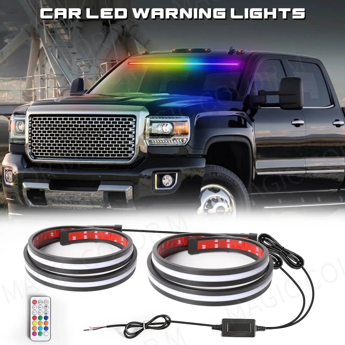 Universale 12/24V RGB Lampada a pedale flessibile LED Flash di emergenza Lampada di avvertimento Striscia stroboscopica Luce di marcia diurna per camion Veicolo