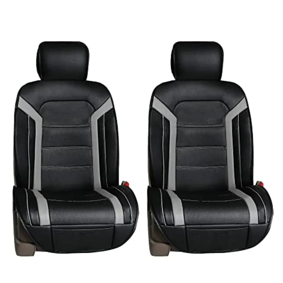 Set Coprisedili Anteriori in Ecopelle per Sedili Bassi, Universali, Compatibili con Airbag, per SUV e Berlina, Grigio