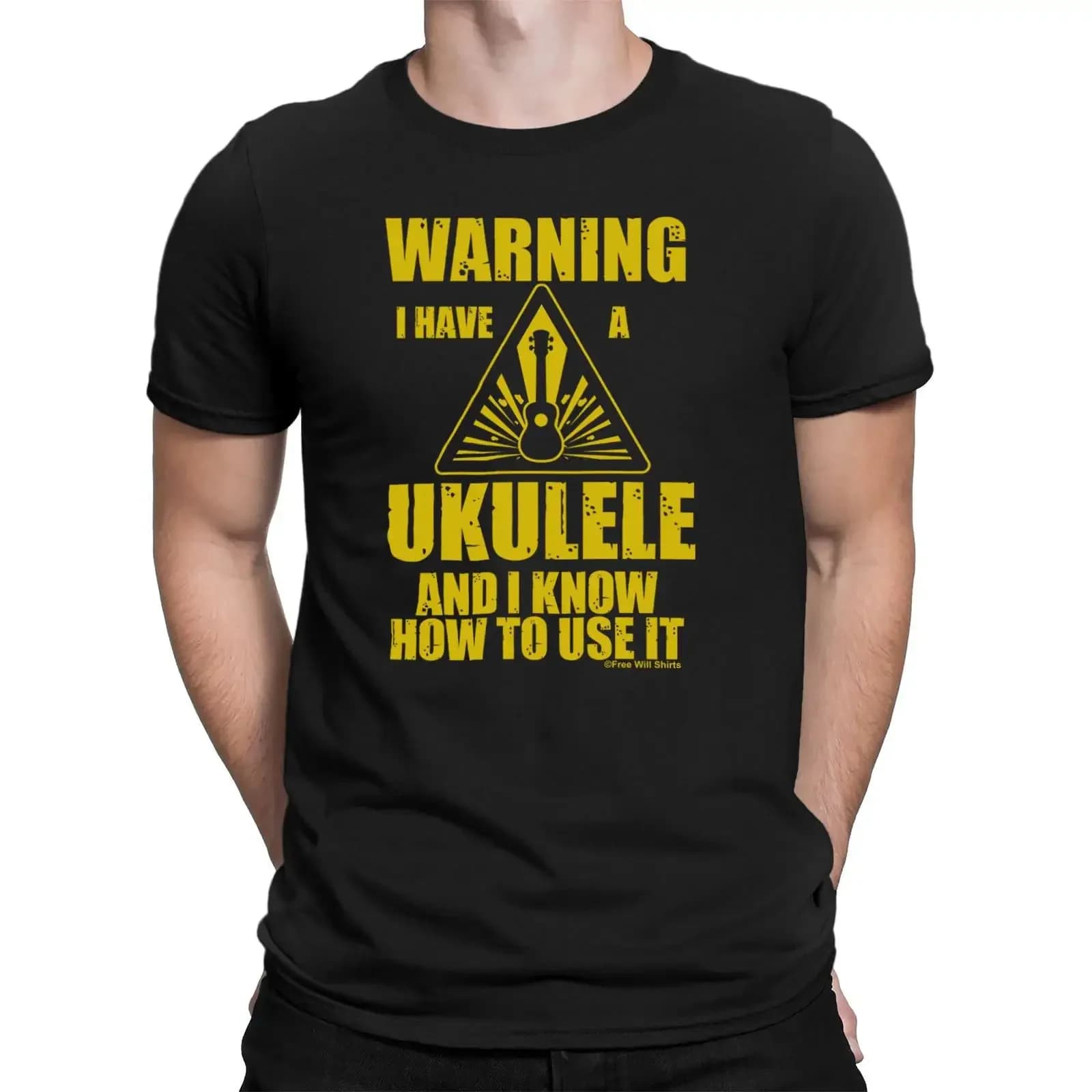 T-shirt da uomo in cotone biologico con stampa 'AVO UN UKULELE' - Abbigliamento ecologico, regalo musicale, vintage, lavato, firmato, unisex