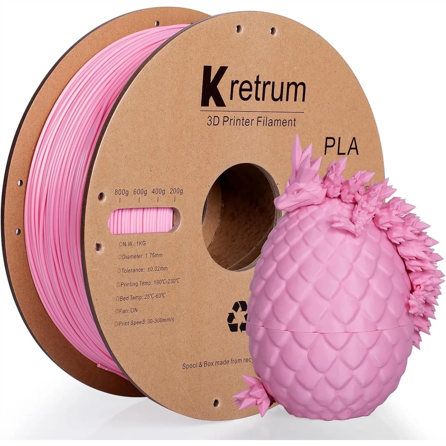 Filamento PLA Rosa per Stampa 3D 1.75mm 1KG 2.2LBS Bobina in Cartone per Stampante 3D FDM