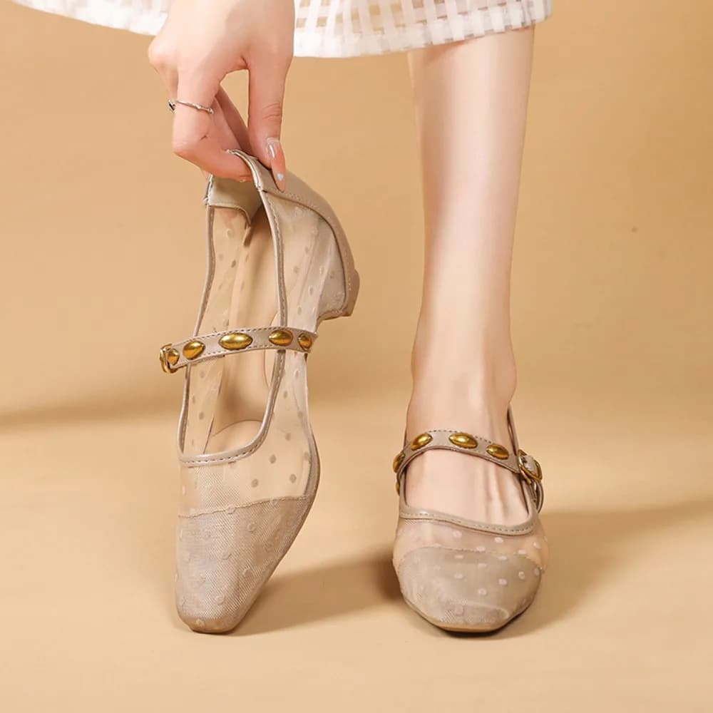 2026 New Women's Mesh Flats Breathable Square Toe Elastic Strap Loafers Cute Casual Shoes for Daily Wear Summer