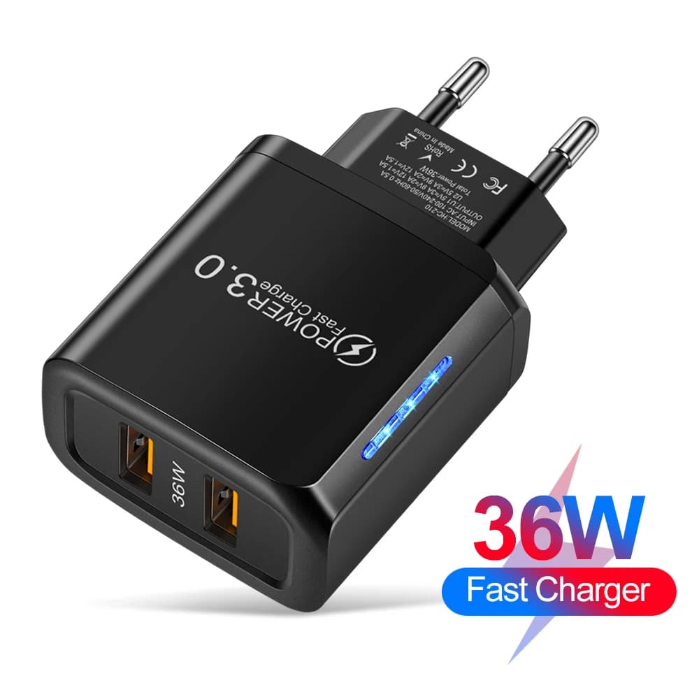 Caricatore USB 36W Caricatore per telefono cellulare QC 3.0 a ricarica rapida per iPhone 15 16 pro max Xiaomi Huawei OPPO Adattatore universale portatile