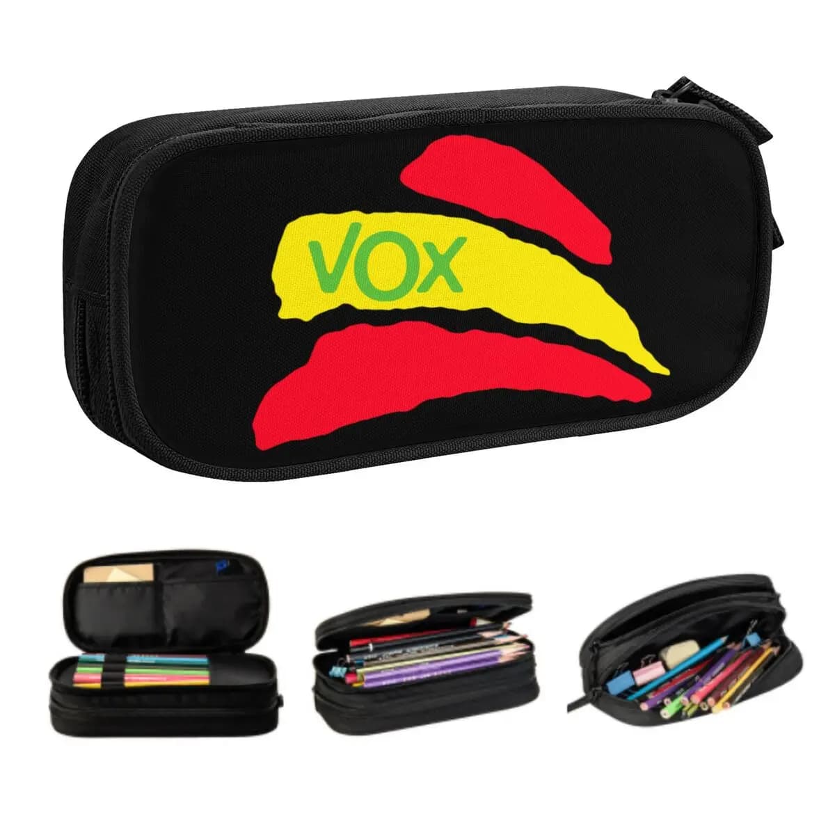 Astuccio personalizzato con bandiera spagnola Kawaii Vox per ragazze, ragazzi, spagna, festa politica, grande borsa per penne, scatola per accessori scolastici