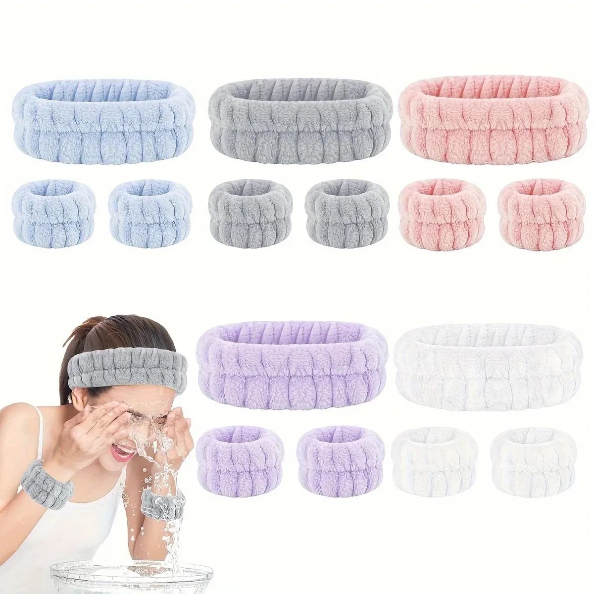 Set di polsini per il lavaggio del viso con fascia per capelli ad alta elasticità per il viso in velluto corallo, lavaggio del viso, maschera per il viso, cura della pelle