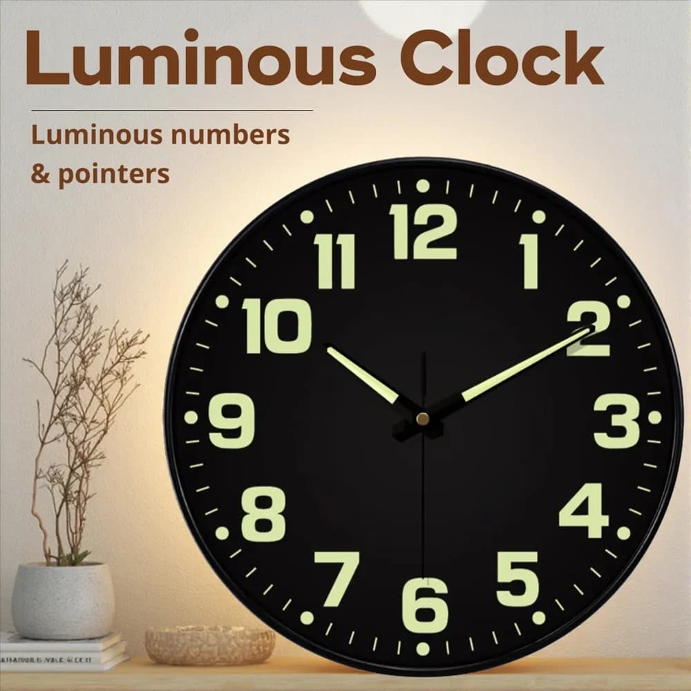 Black Night Light Night Watch Wall Clock with Large Digital Quartz Movement For Bedroom, Living Room, Study, Home Decorations
