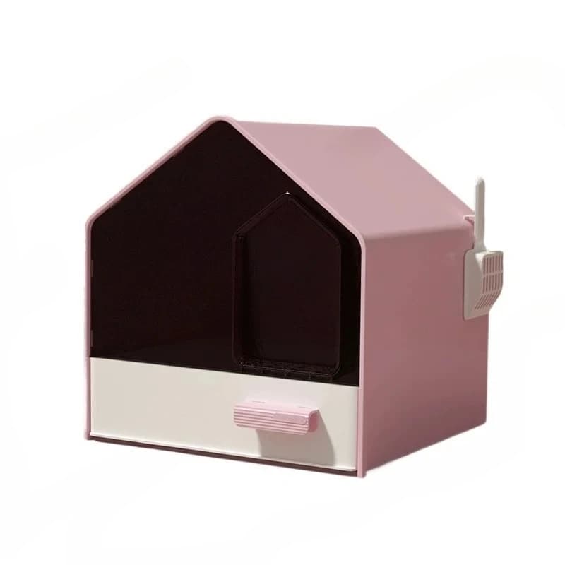Durevole lettiera per gatti con ingresso frontale con cassetto Completamente chiusa WC per gatti a forma di casa Padelle per gattini con sabbia antispruzzo