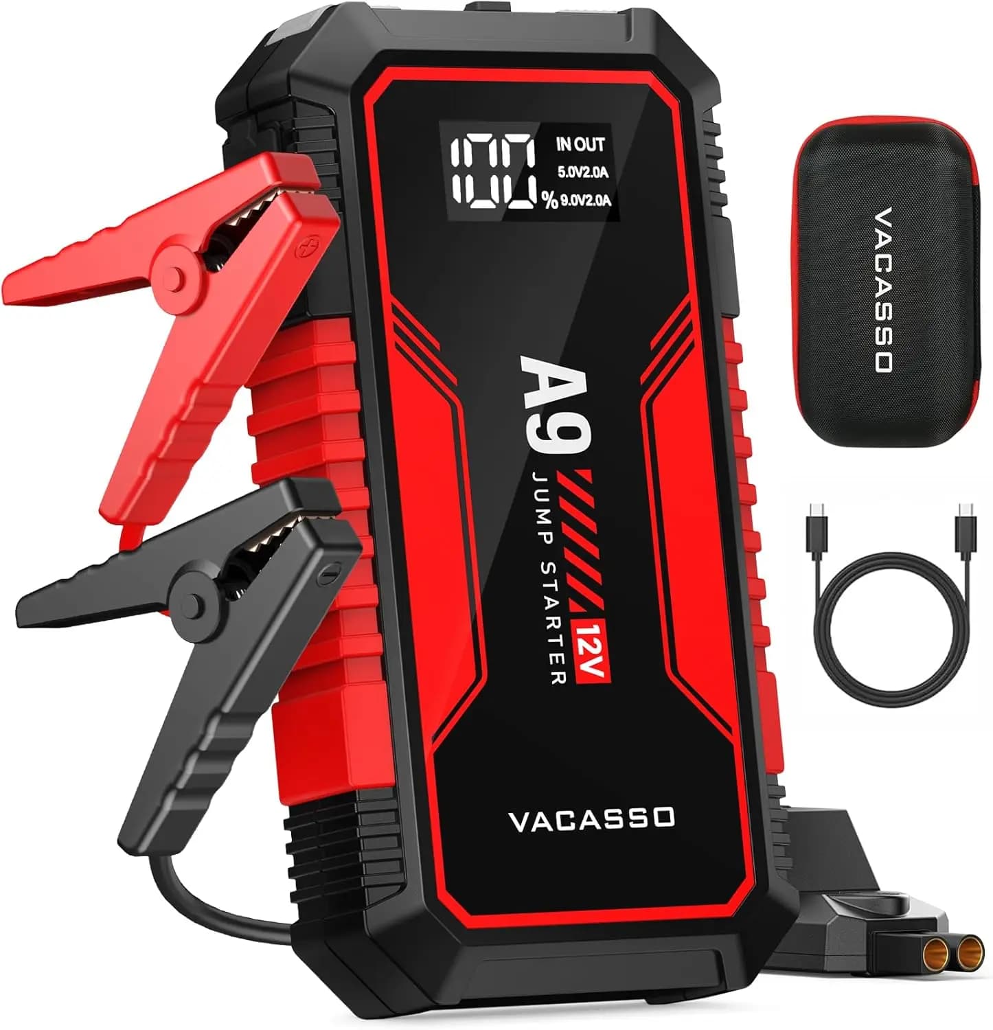 Avviatore d'emergenza portatile 4000A per auto con power bank, luce LED e SOS - Supporta motori a benzina da 7L/diesel da 4L, porte USB e custodia per il trasporto