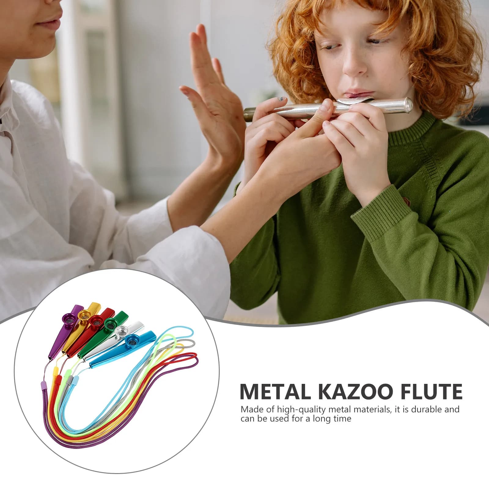 Set di 6 Kazoo in Metallo Colorati per Bambini, Flauto con Cinturino, Strumento Musicale Educativo Creativo, Giocattolo Musicale per Bambini