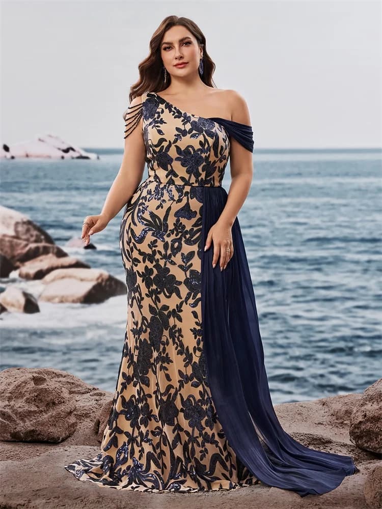 BLUEPLUM Abiti da sera eleganti con paillettes verdi taglie forti Abiti da cocktail da ballo per feste formali a sirena lunghi di lusso da donna