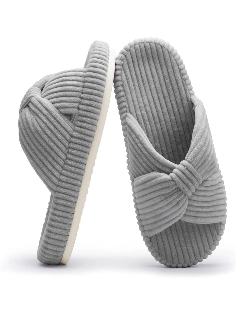 Pantofole da casa in velluto a coste da donna – Memory Foam, dettaglio fiocco, comode e alla moda