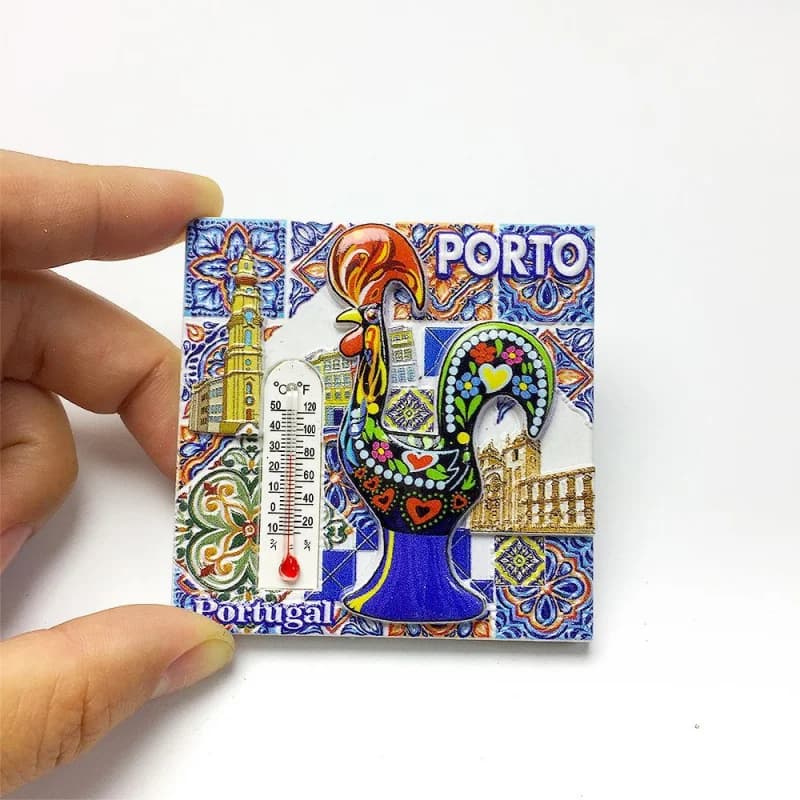 Magnete personalizzato con gallo portoghese blu e bianco, souvenir da viaggio, magnete per frigorifero