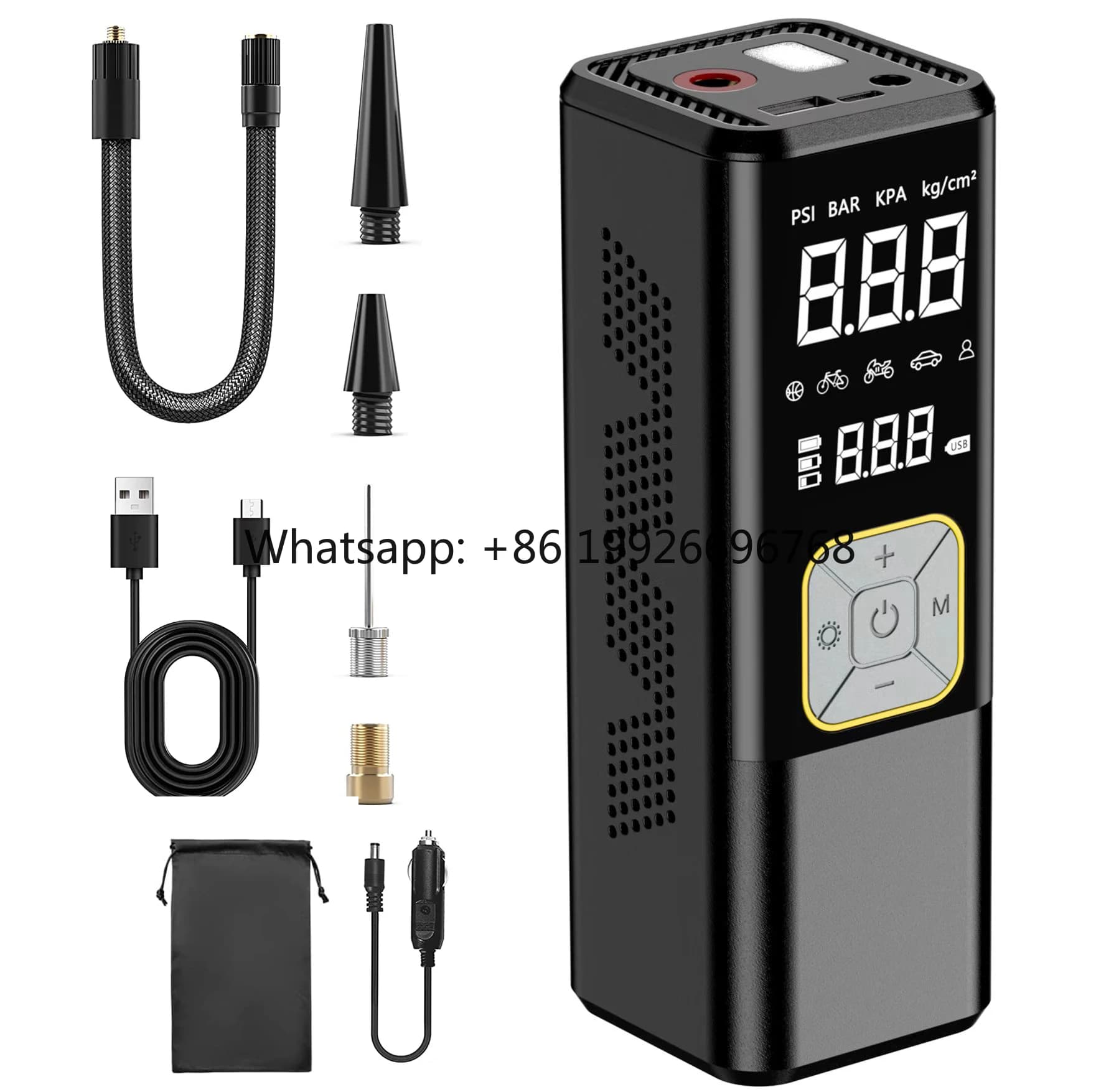 Mini Compressore d'Aria Digitale Portatile Senza Fili per Gonfiaggio Pneumatici, Biciclette e Palloni con Funzione Auto-Stop