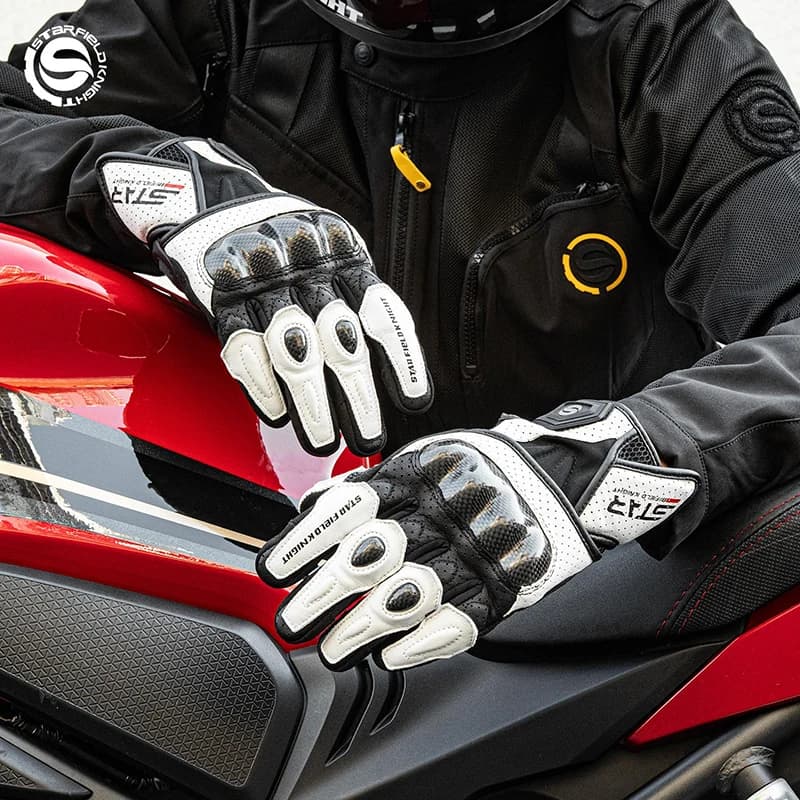SFK Full Finger Motorcycle Riding Gloves Carbon Fiber Protection New Summer Breathable Real Goat Leather Non-slip Wear-resistant