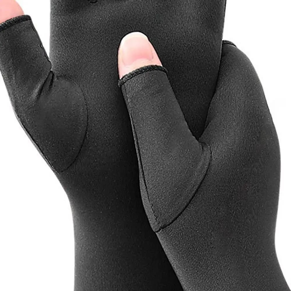 Guanti a compressione in rame con mezze dita Guanti a compressione a mano in fibra di rame antiscivolo Guanti a pressione morbidi e traspiranti senza dita