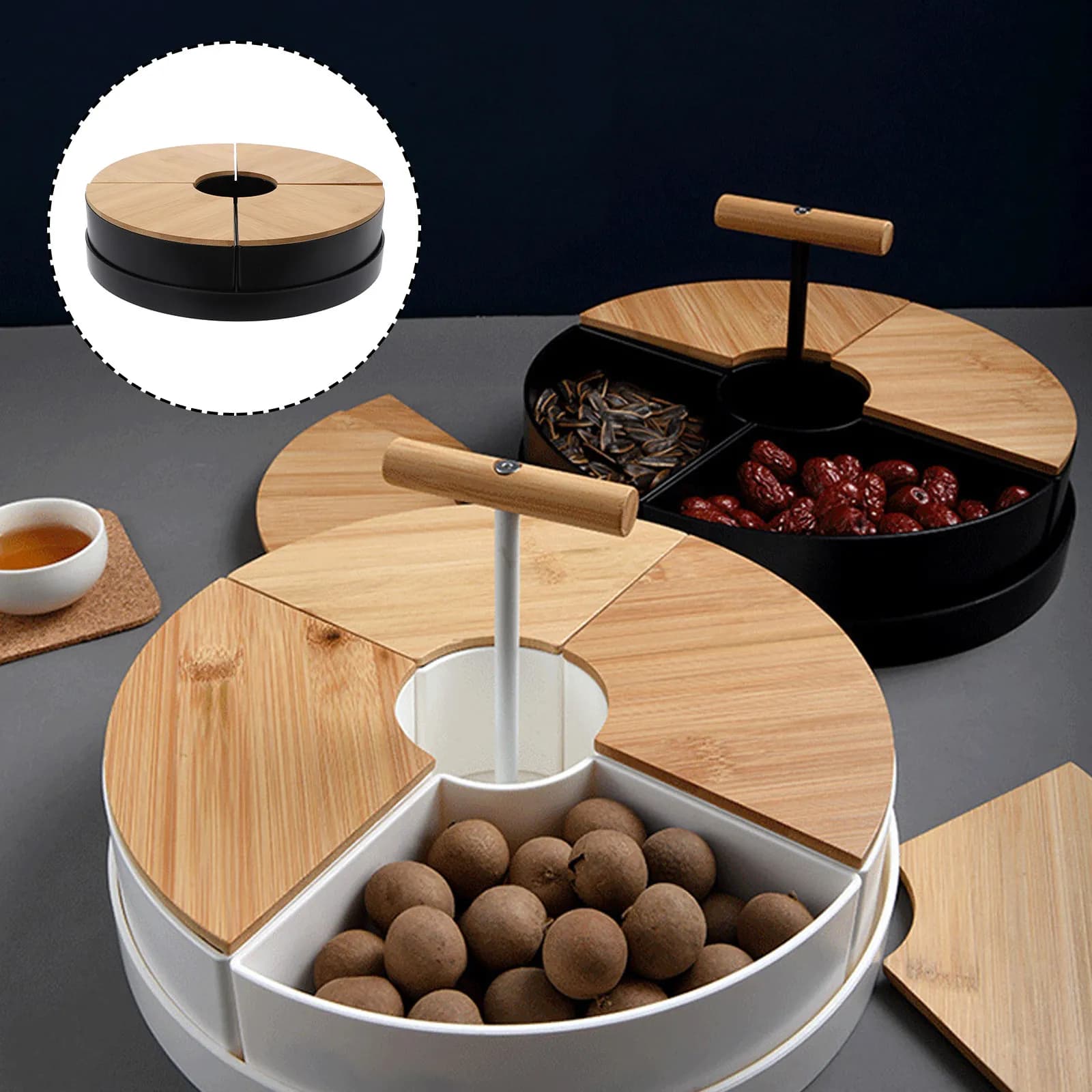 Set di 1 vassoio porta snack con scomparti multipli, contenitore per alimenti, per frutta secca, caramelle, dessert, divisorio per feste, cucina, bar
