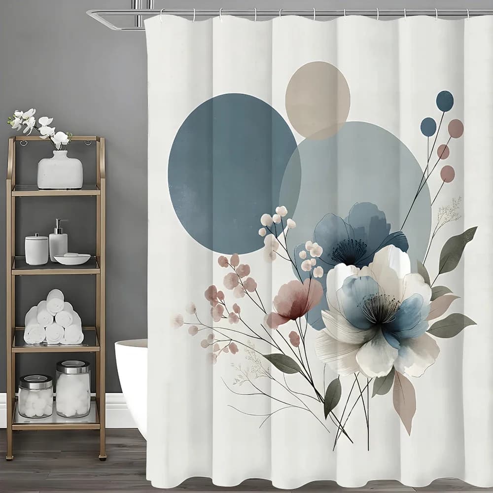 Tenda da doccia rotonda floreale acquerello, tenda da doccia decorativa per bagno, tenda da doccia impermeabile con ganci