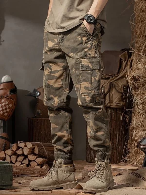 Jeans da Lavoro American Sle Heavyweight Outdoor Camouflage Loose Fit da Uomo, Pantaloni Casual Primavera Autunno Stile Harajuku