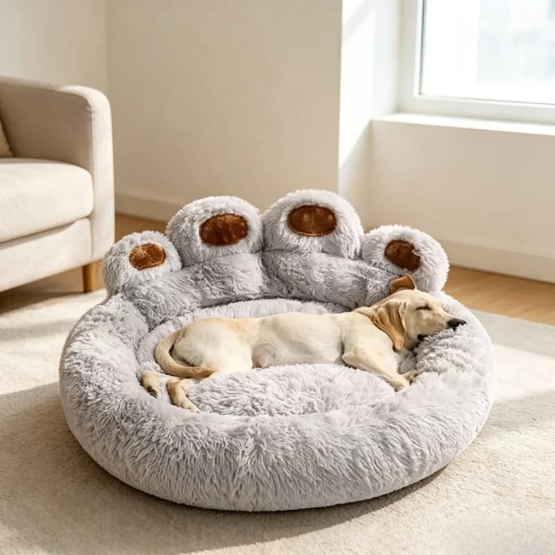 Winter Bear‑Paw Shaped Pet Sofa Bed Soft Fluffy Warm Sleeping Cushion Mat for Small Medium Large Dogs Cats