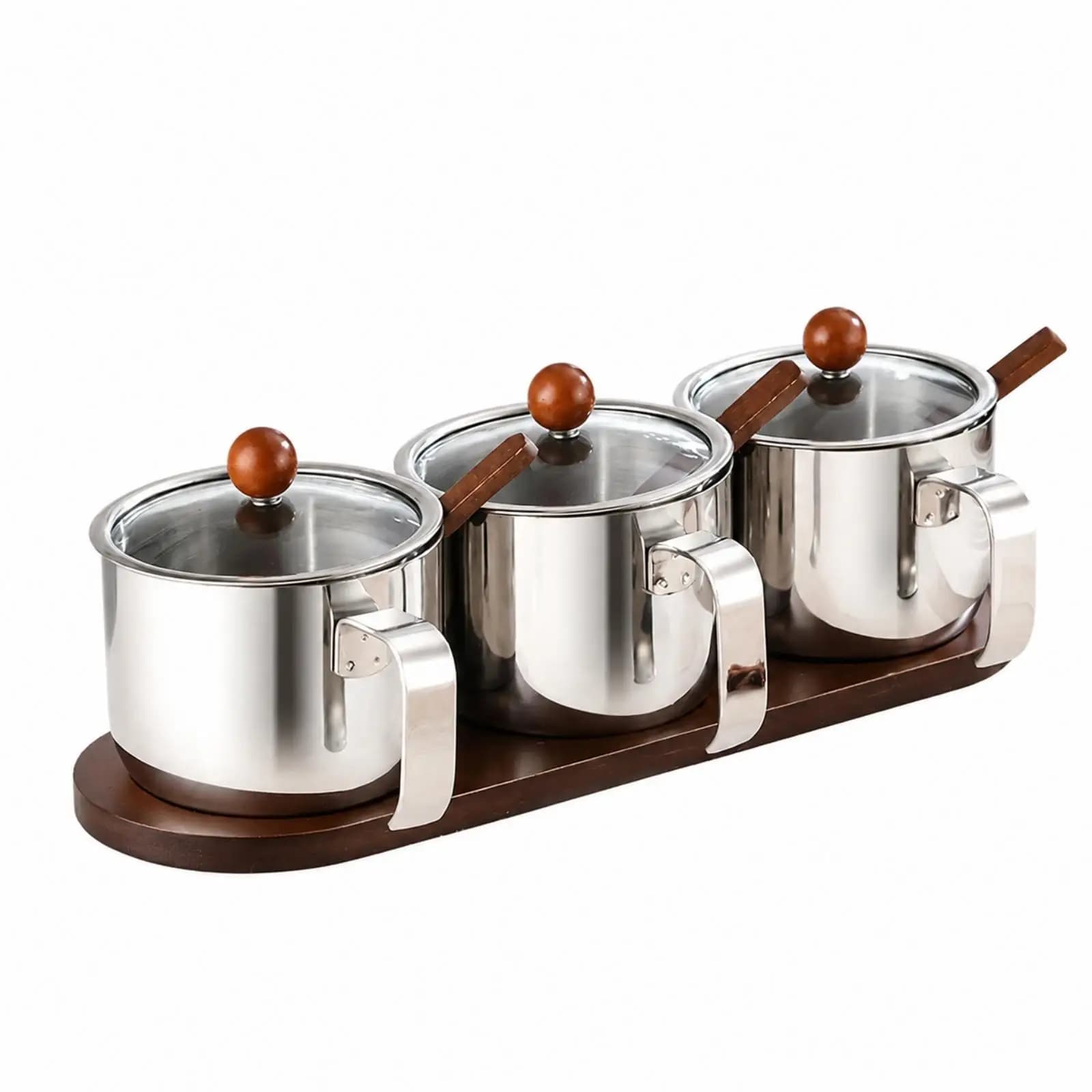 Acacia Wood Spice Container Set 3 Piece Stainless Steel Canisters with Lids for Kitchen Spices Seasonings and Herbs Storage