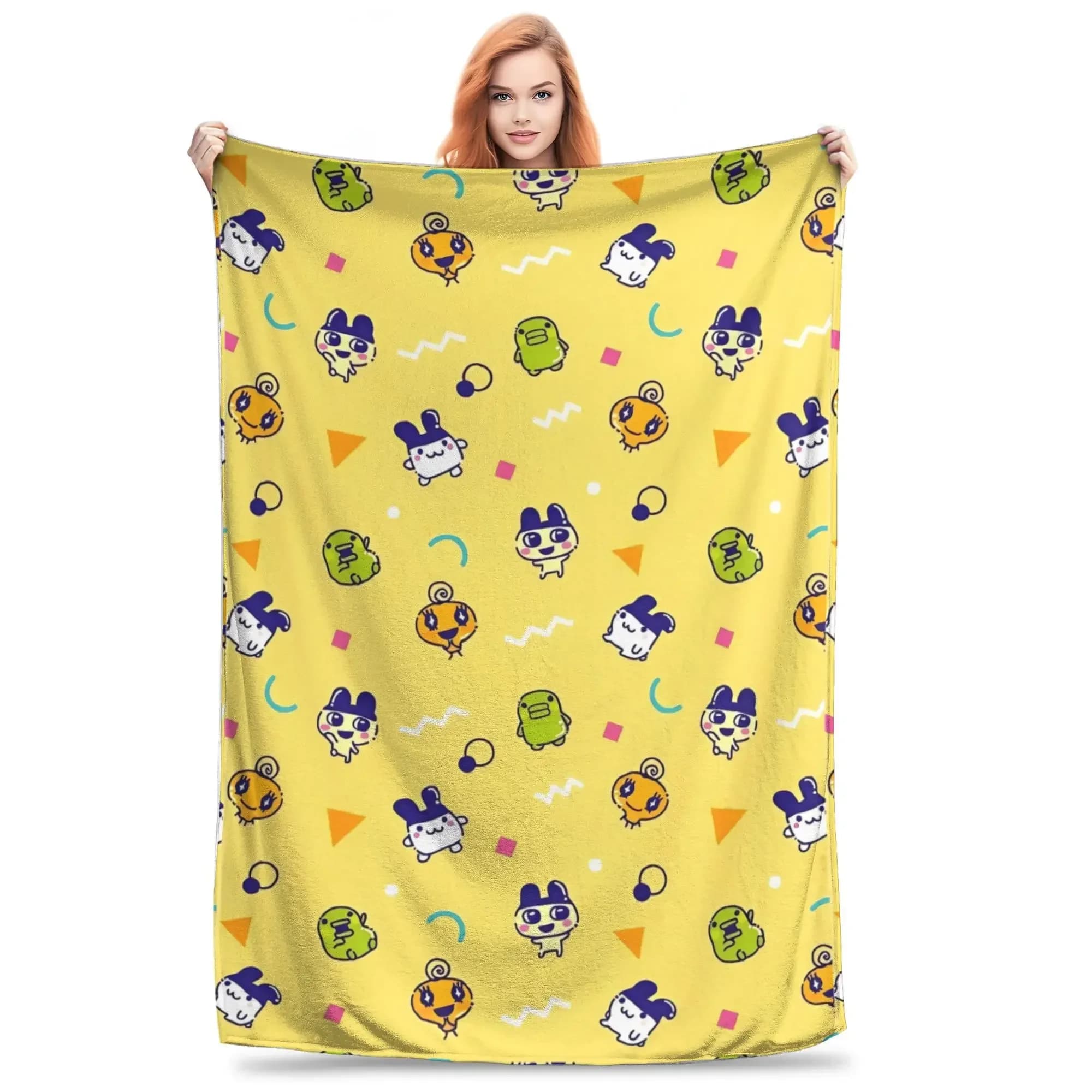 Morbida e Calda Coperta in Flanella con Design Tamagotchi Giapponese per Letto, Divano, Sedia, Picnic, Divertente Copriletto per Bambini e Bambine