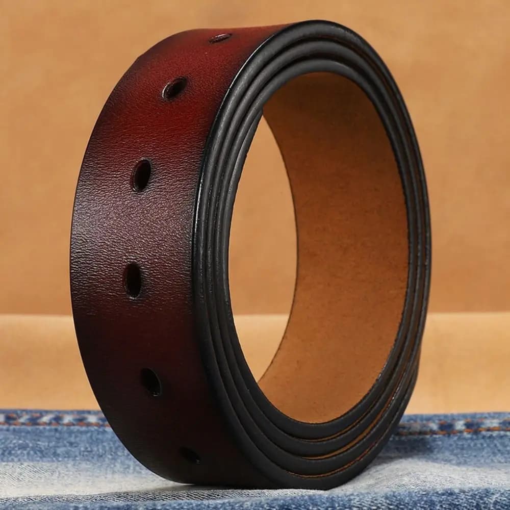 Durable Craft DIY Luxury Brand Designer No Buckle Girdle Classic Waistband 3.3/3.8cm with Hole Genuine Leather Belt