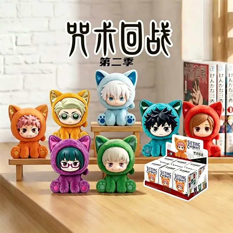 100% Genuine EAKI Jujutsu Kaisen Sitting Cat Party Blind Box Mystery Box Plush Toys Anime Figure Collectible Doll Gifts