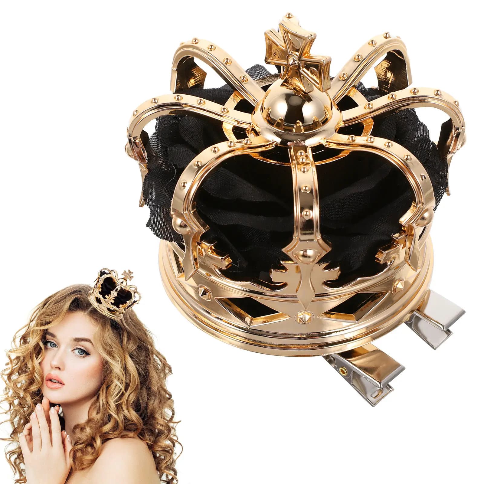1 Pezzo Fermaglio per Capelli Corona Dorata, Accessorio per Travestimenti di Halloween, Copricapo da Sposa, Accessori per Capelli 3D da Regina per Feste, Decorazione per Travestimenti Femminili e Festival