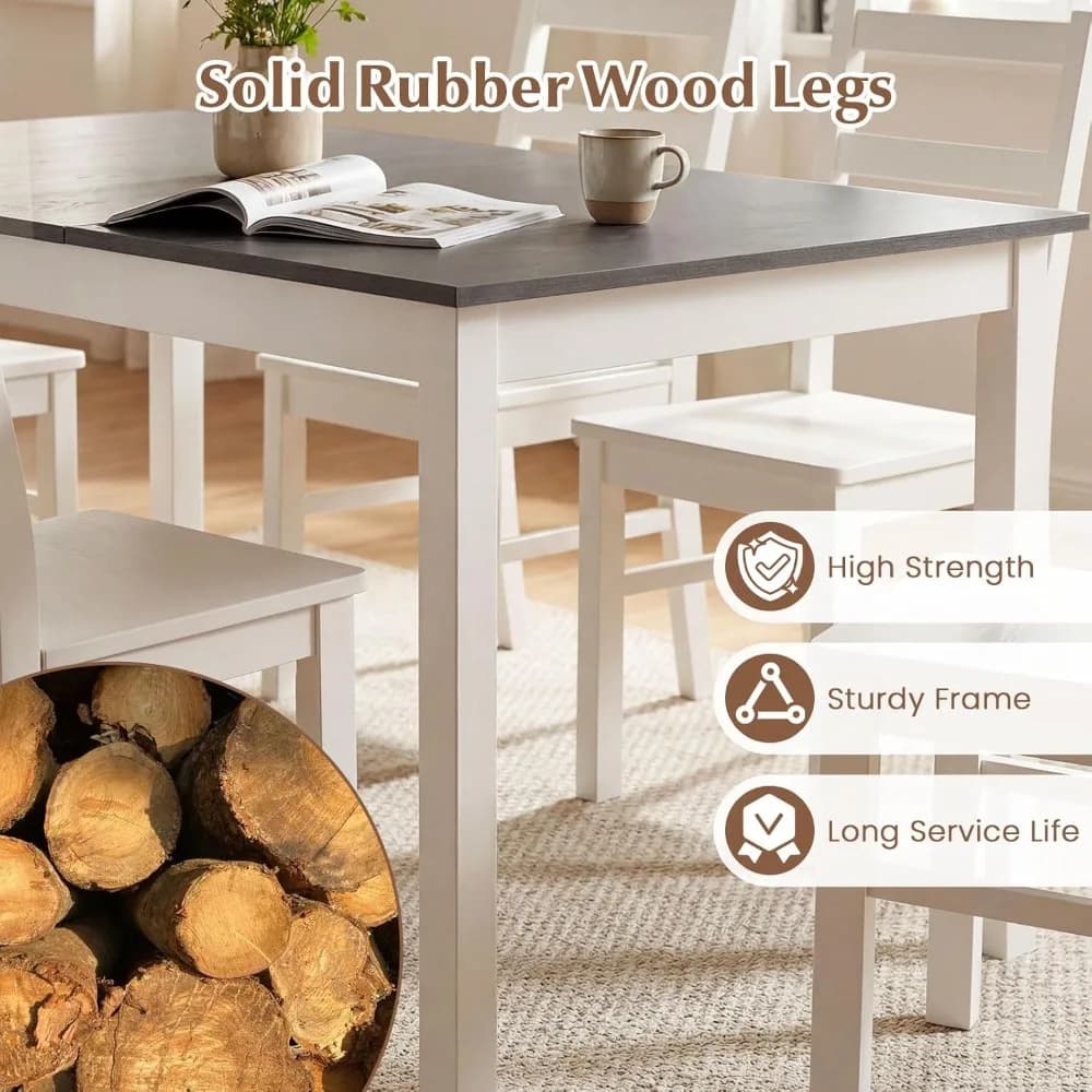 7-Piece Dining Table Set for 6, Rectangular 60-inches Kitchen Table and 6 Dining Chairs with Rubber Wood Legs, Customized