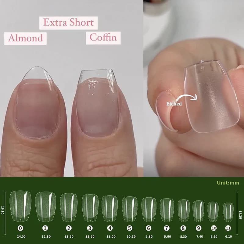 Tips in gel morbido extra corti XXS per sistema di extension unghie Gel X, unghie finte a copertura totale, strumento per manicure con punta alla francese