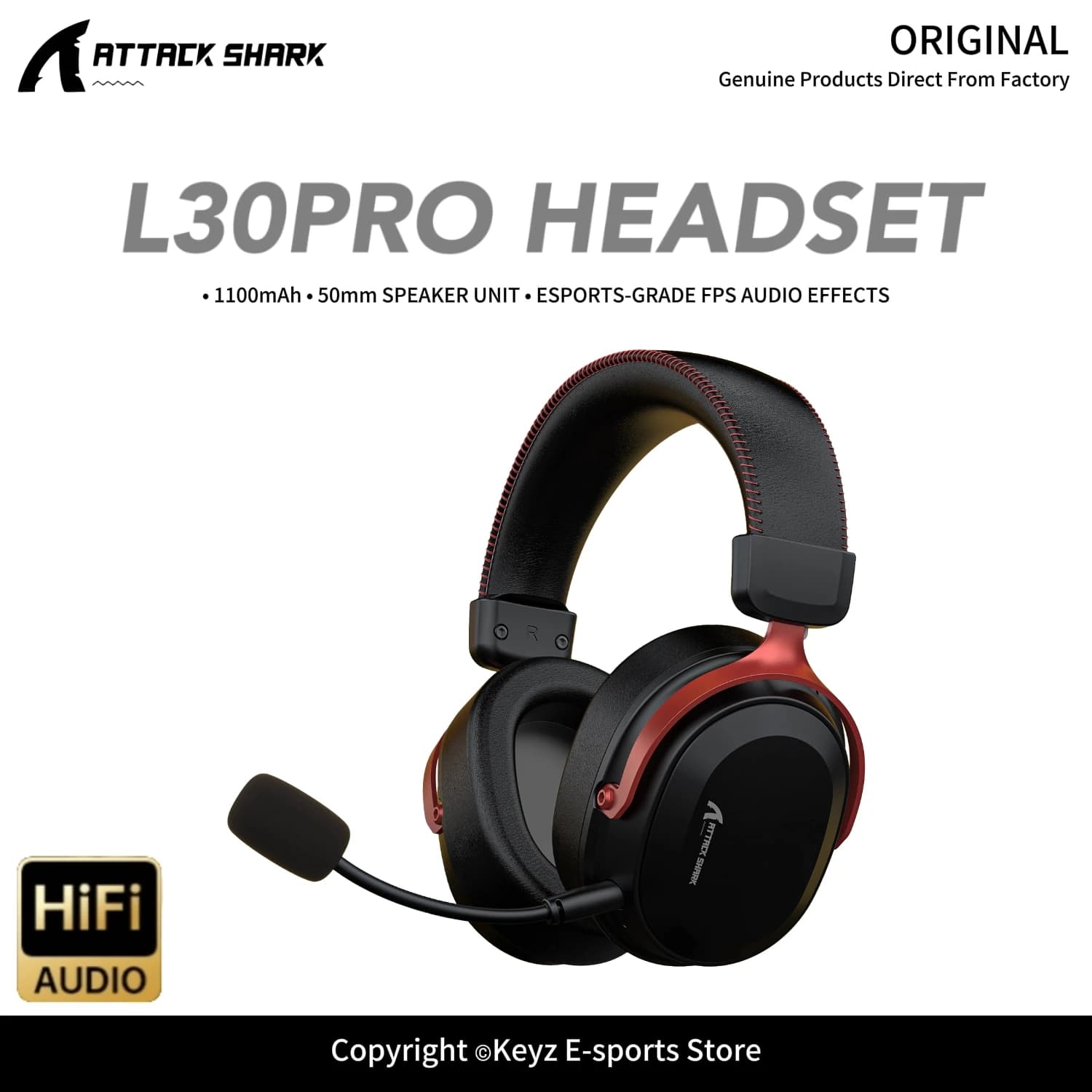 ATTACK SHARK L30Pro 4-Mode Wireless Gaming Headset 50mm Hi-Fi Drivers 1100mAh Battery 10ms Ultra-Low Latency for PC PS4 PS5