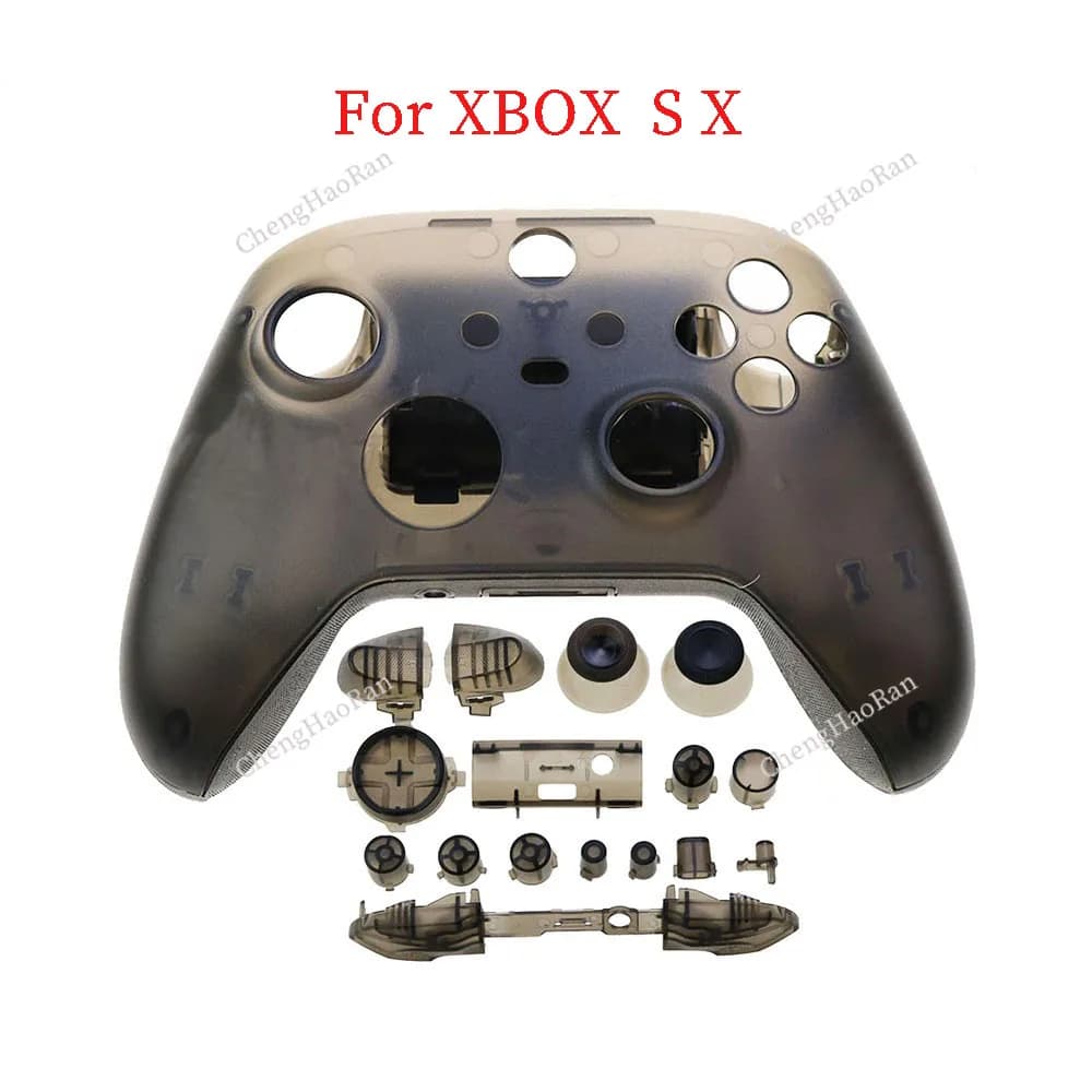 ChengHaoRan 1sset per Controller Xbox Series X S guscio anteriore e posteriore nero trasparente con parti di riparazione della Console di gioco a pulsante