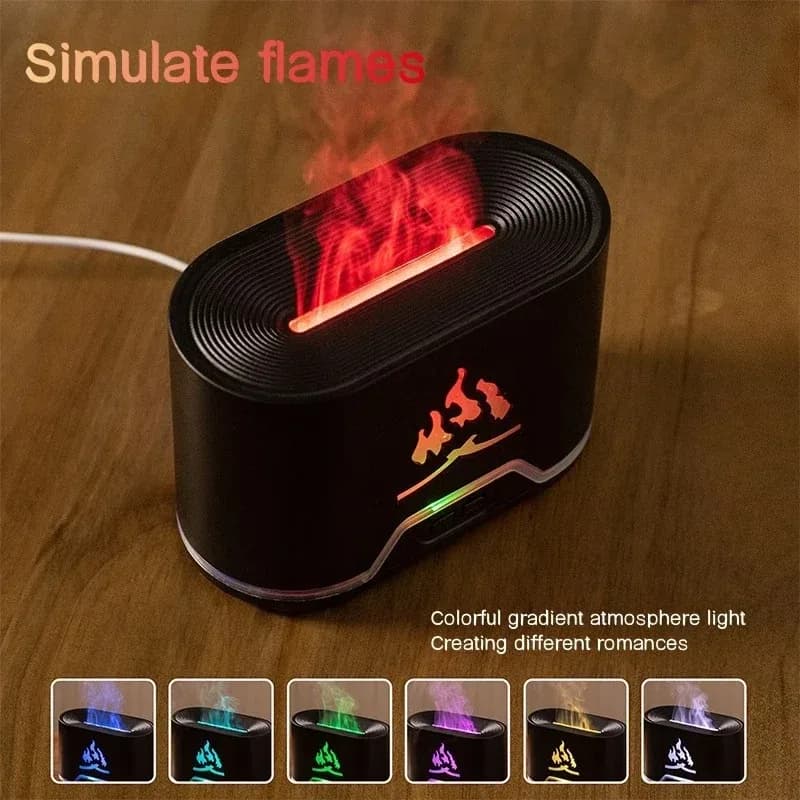 Diffusore di Aromi a Nebbia Fredda Ultrasonica e Umidificatore d'Aria, Diffusore di Fragranze con Fiamma Simulata LED Colorata per Casa e Camera da Letto