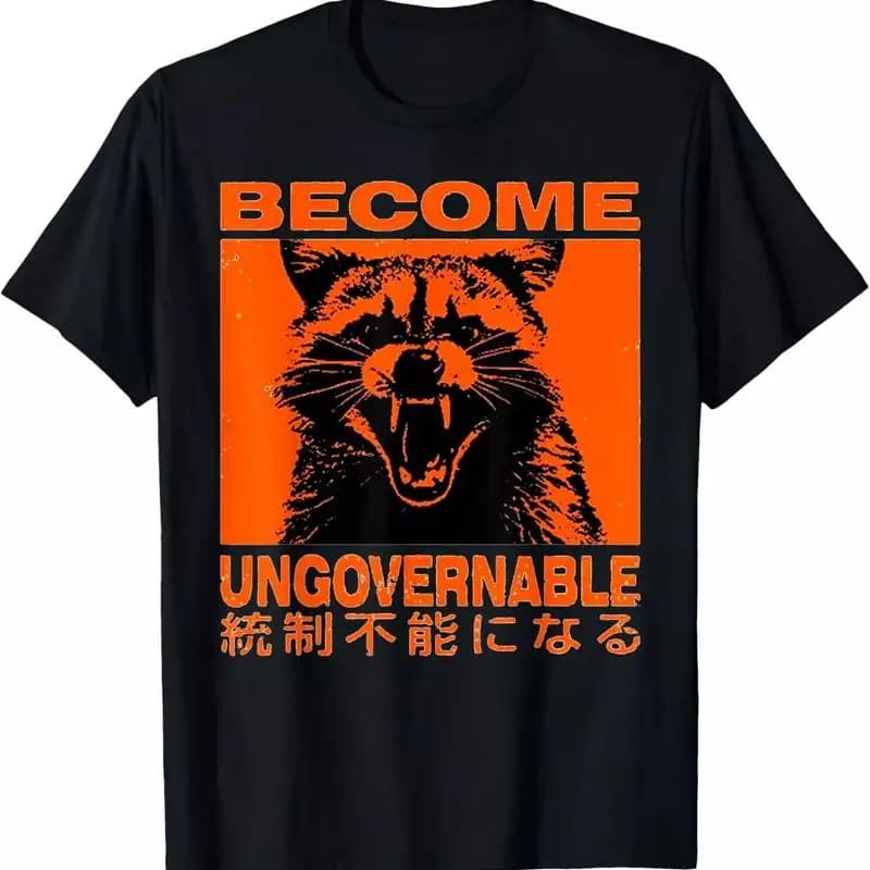 Diventa Ungovernable T-shirt divertente con procione giapponese, taglia americana