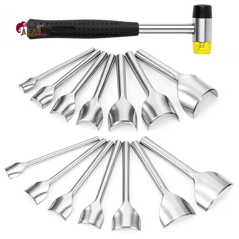 AEA9-14 Sizes Leather Corner Punch Set, With Double Sided Rubber Hammer, Half-Round/Quarter-Round Punch, DIY Strap Wallet Bag