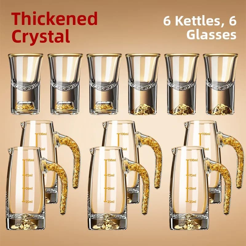 Crystal Glass Gold Foil Mountain One-Piece Wine Cup Set Home Use Business Commercial Alcohol Utensils Set Chinese Style