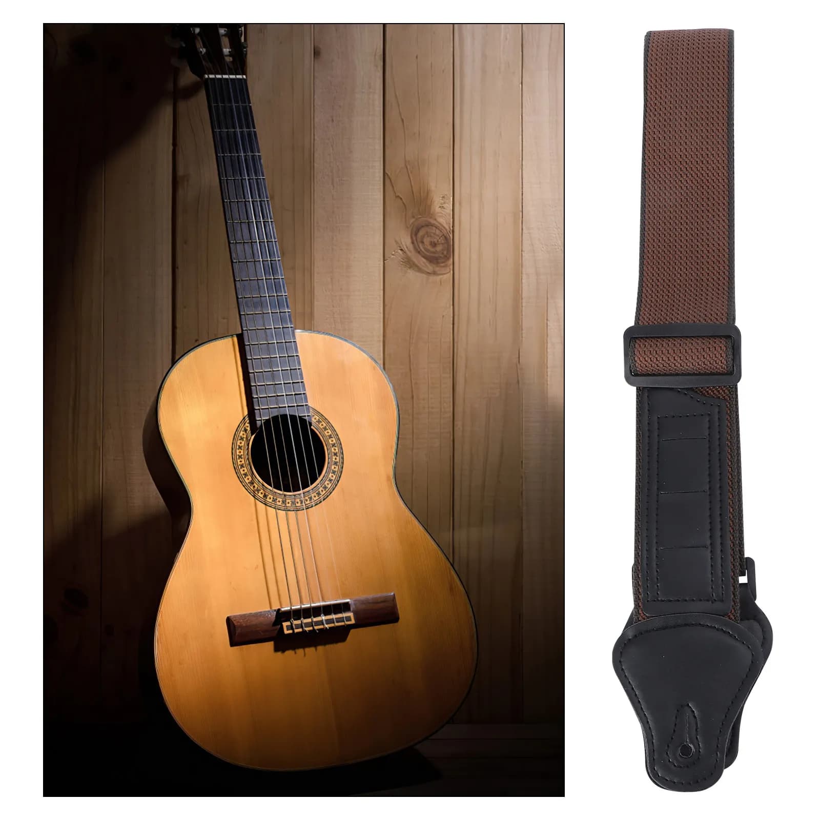 Tracolla per Chitarra Regolabile in Misto Cotone PU per Chitarre Acustiche, Elettriche, Basso e Folk in Legno, Antiusura e Antiscivolo con Plettri
