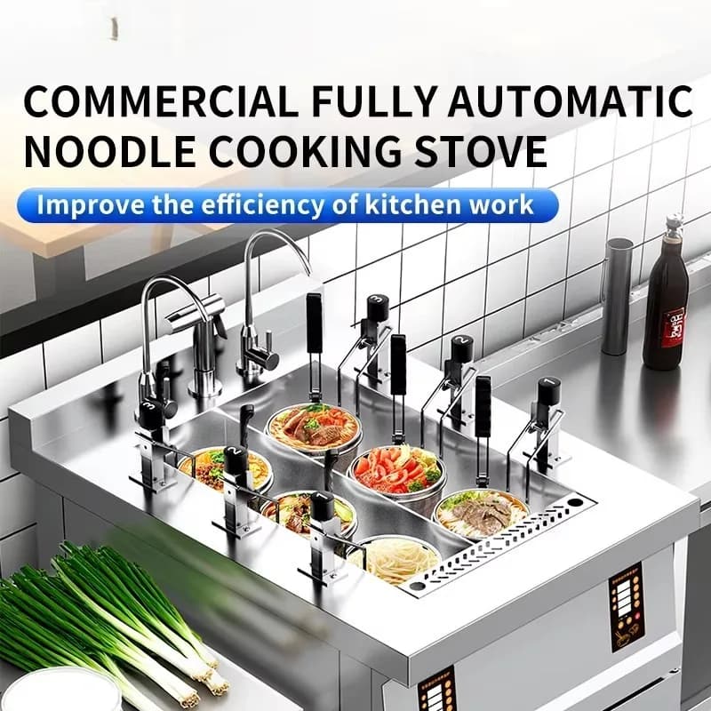 Cuocipasta Elettrico Commerciale a 3/6 Teste, Macchina Automatica per Cuocere Ramen e Pasta Istantanea per Cucine e Ristoranti