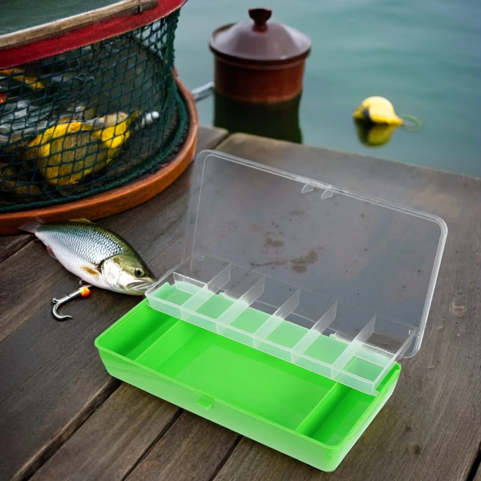 Scatola per Attrezzatura da Pesca a Doppio Strato, Contenitore Trasparente Impermeabile in Plastica per Esche e Accessori, per Pescatori di Mare, Lago e Spiaggia