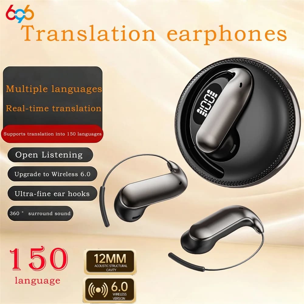 Auricolari Bluetooth alla Moda con Gancio per Orecchio, Semi In-Ear, per Sport, Chiamate e Musica, Supporto Traduzione in 150 Lingue, Regalo