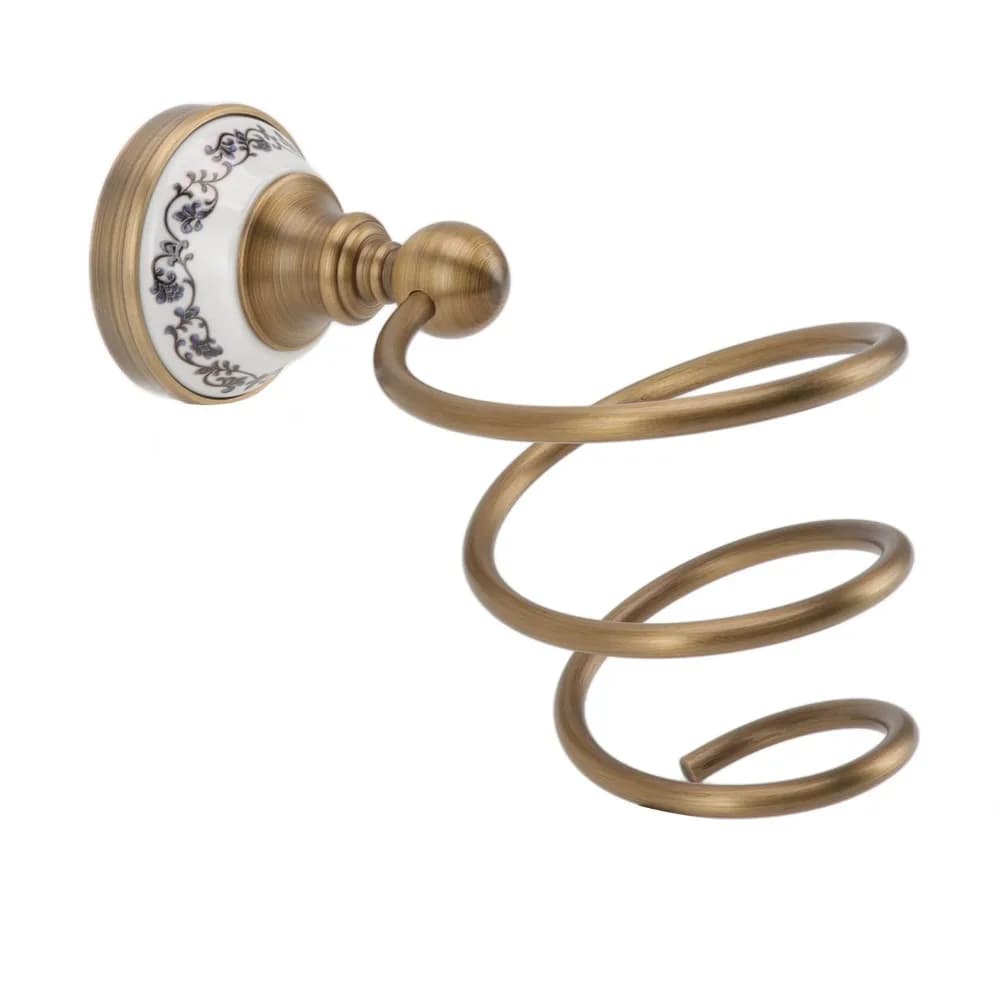 Brass Hair Dryer Holder Antique Retro Style Antique Gold Hair Dryer Hanging Rack Spiral Design Wall Mounted Blow Dryer Rack