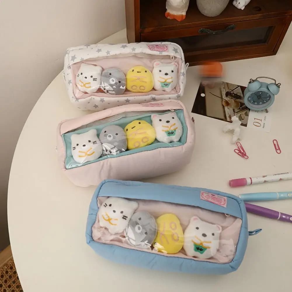 Borsa per penne portatile con motivo a stella creativa con borsa per cancelleria multifunzionale per bambole, scatola per penne di grande capacità