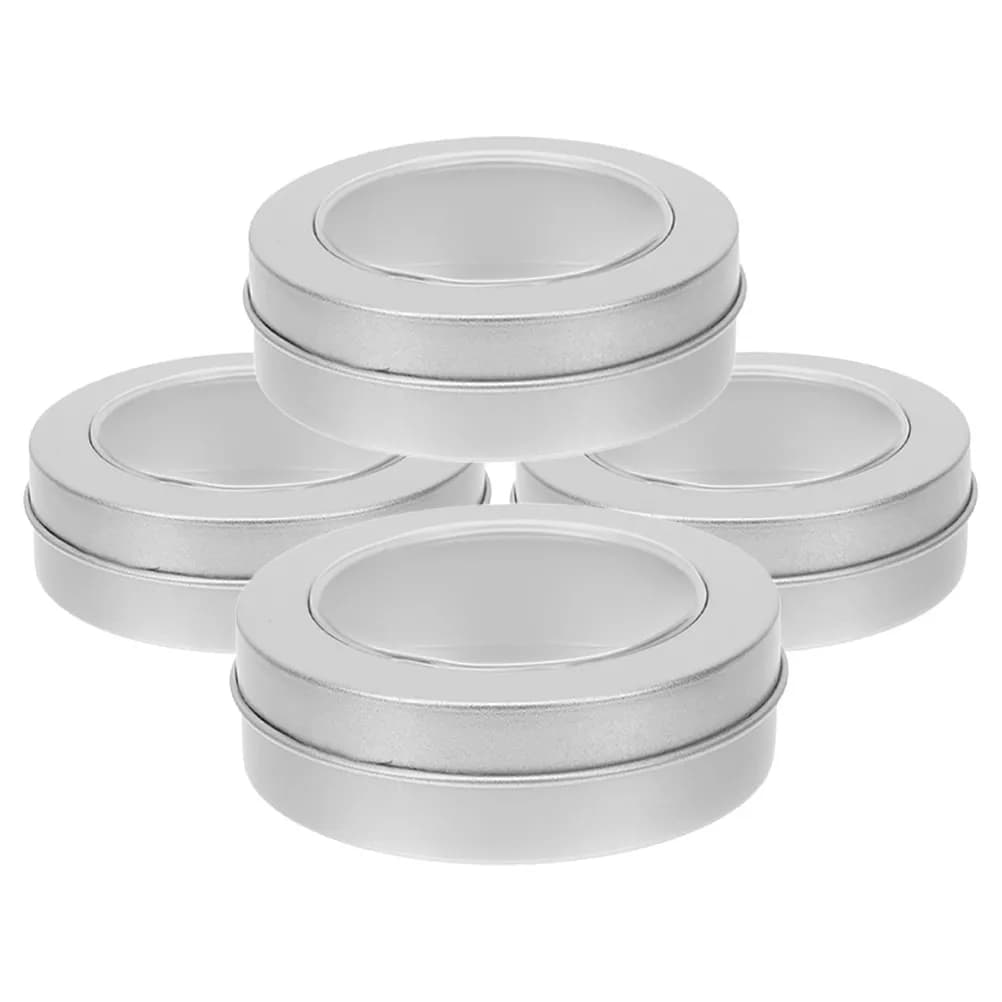 4Pcs Open Window Round Tin Box Clear Lid Large Cookie Storage Containers Candy Tins Cosmetics Crafts Food Organizer