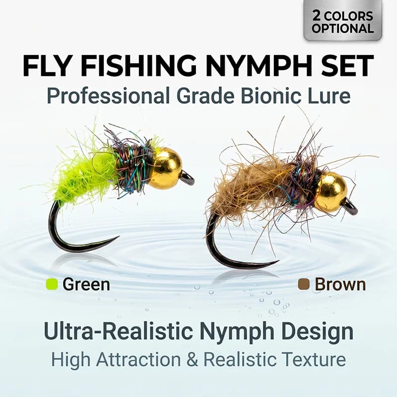 Set di 4/6 Mosche Artificiali per Pesca a Mosca, Ninfa Bionica con Testa in Ottone, Esche Artificiali per Trota, Grizzly, Carpa, Pesci d'Acqua Dolce