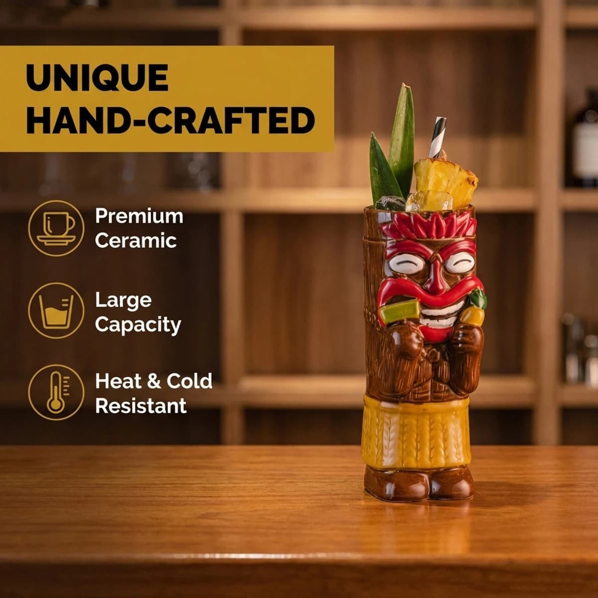 Tazza Tiki, bicchieri per cocktail hawaiani, tazza divertente in ceramica creativa, tazze Tiki, tazza per birra, tazza per bevande, tazza per vino, accessori da bar, regalo per amici